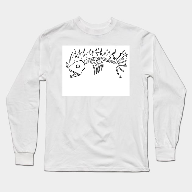 Flaming Fish Skeleton Long Sleeve T-Shirt by EK Irony